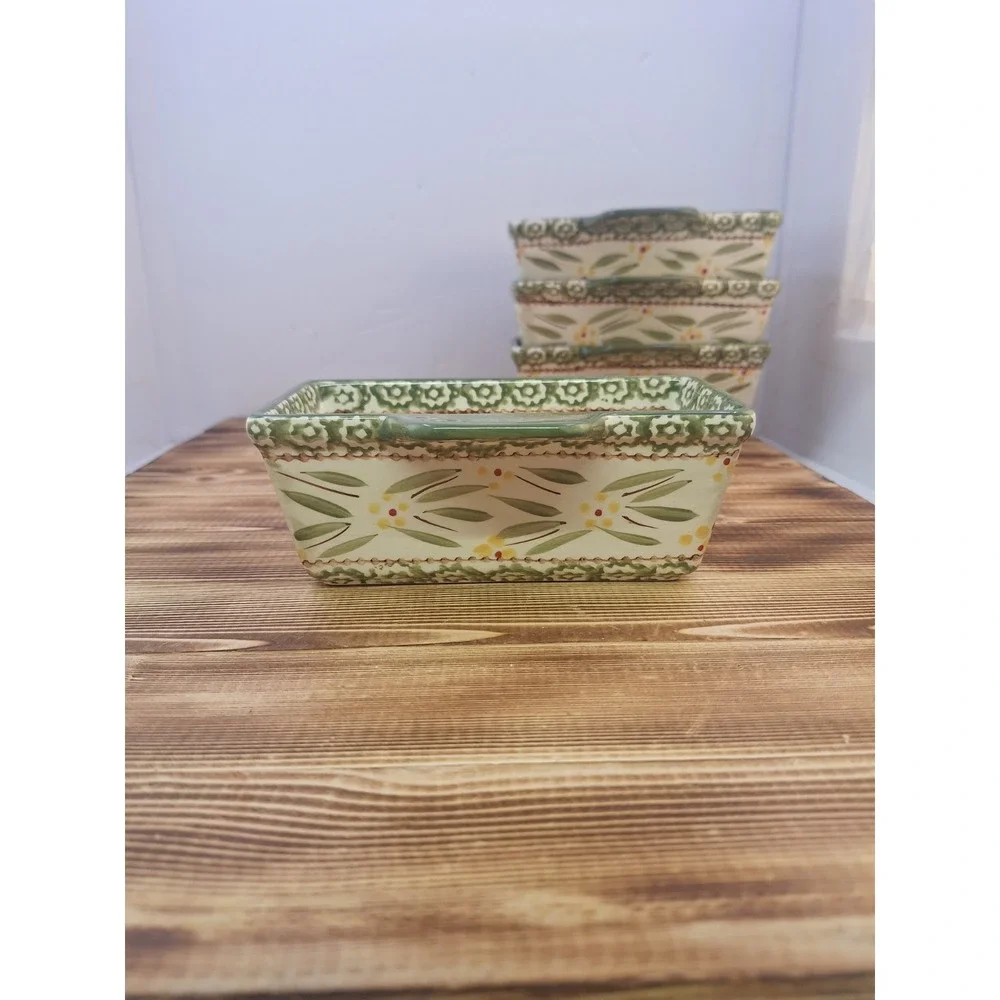 Temptations by Tara Old World Green‎ Set 4 Rectangle Ramekins 15 oz 6.5x3x2.5